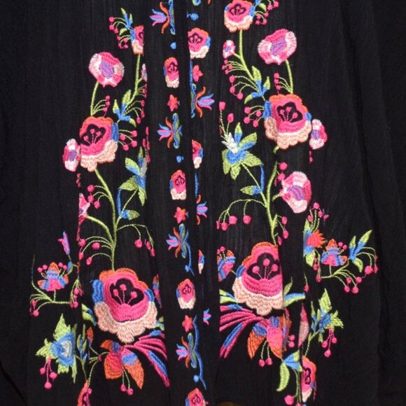Umgee Womens Black Open Front Floral Embroidered Cardigan Cover Up Size M/L - Picture 5 of 12